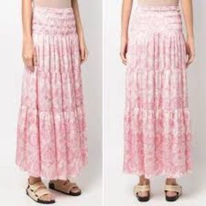 MAJE Jifal Pink Paisley Midi Maxi Skirt 40 M L Slit Flowy Boho Designer Party